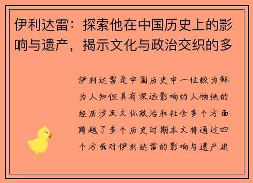 伊利达雷：探索他在中国历史上的影响与遗产，揭示文化与政治交织的多重面貌